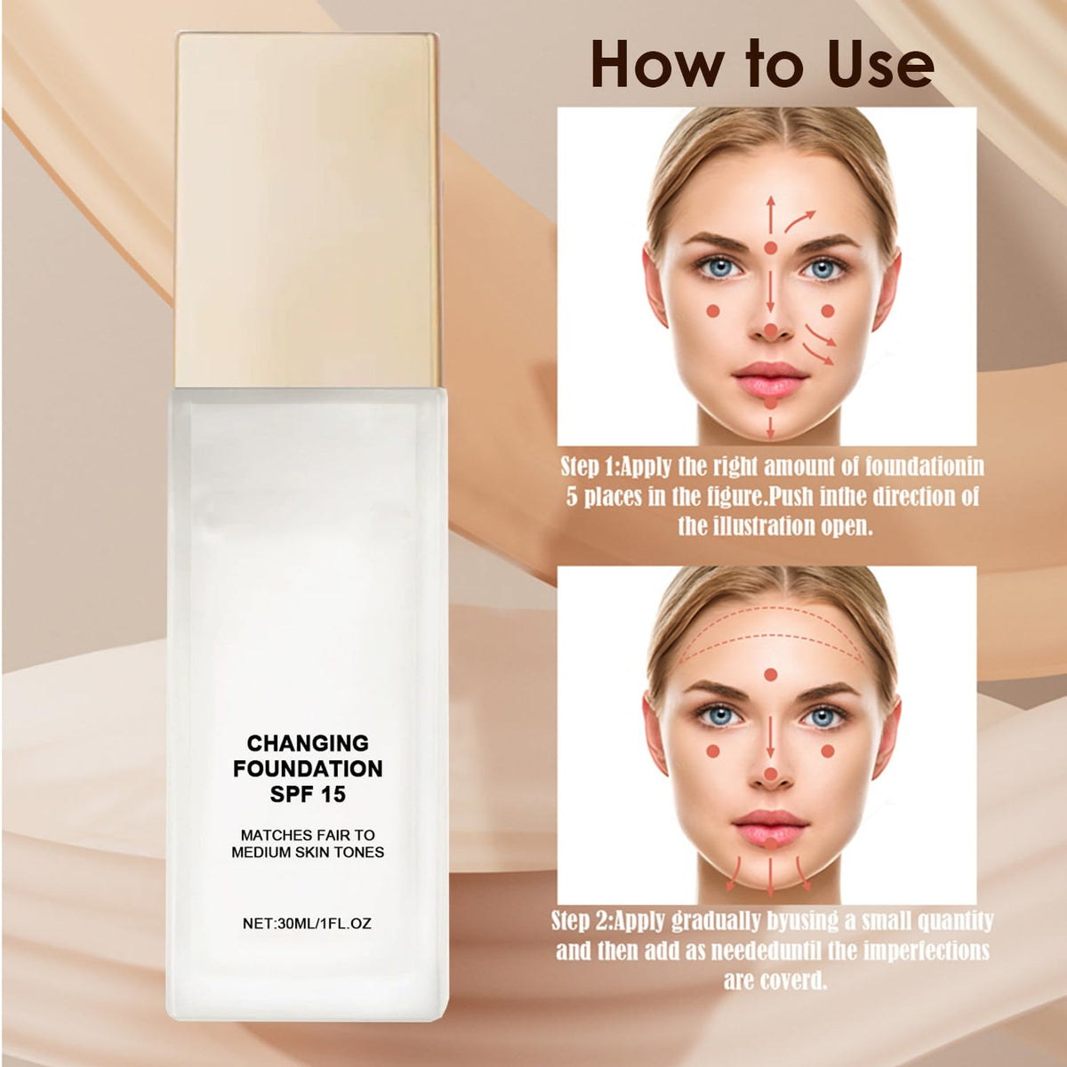Generic-brand shade transition on different skin tones illustrating adaptive matching benefit