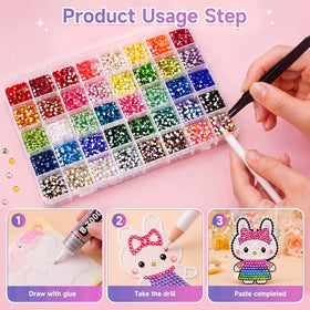 Generic 3mm rhinestones next to a ruler showing scale and brand versatility