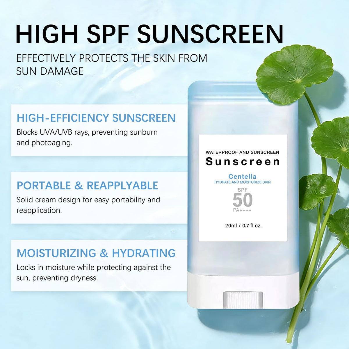 Generic suncream stick being applied to face for quick sun protection on-the-go