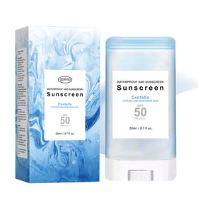 Generic suncream stick front view showing twist-up cap and compact design for easy carry