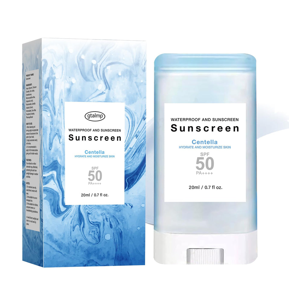 Generic suncream stick front view showing twist-up cap and compact design for easy carry