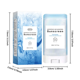 Generic suncream stick label close-up showing SPF50+ PA++++ information and benefits