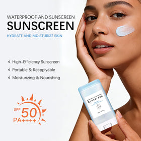 Generic suncream stick creamy watery-gel texture close-up, showing hydrating finish