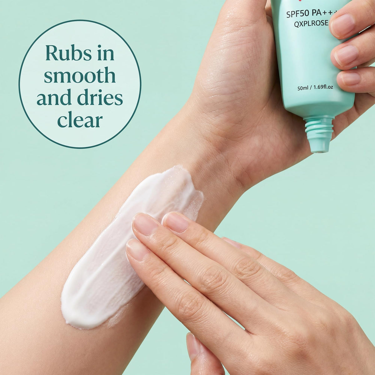Generic sunscreen tinted swatch on arm demonstrating sheer no-white-cast finish