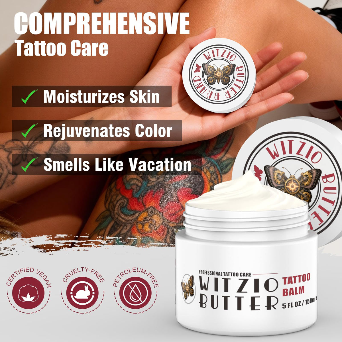 Generic brand balm being applied to a forearm demonstrating soothing, quick-absorbing benefit