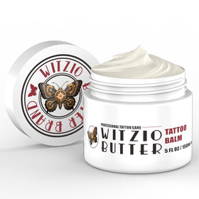 Generic brand 5oz tin front view showing compact tattoo balm and protective lid benefit