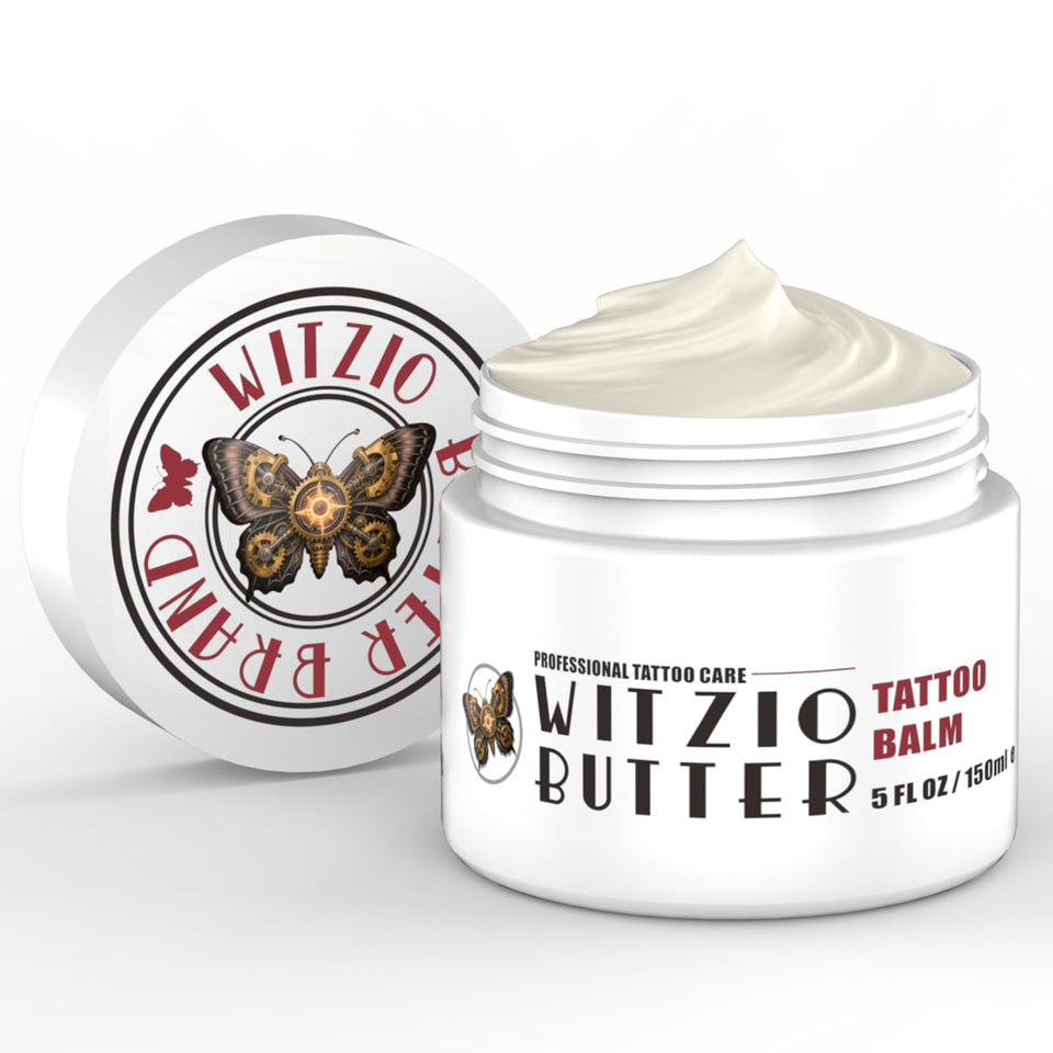 Generic brand 5oz tin front view showing compact tattoo balm and protective lid benefit