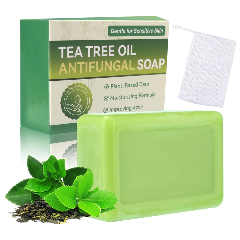 Generic tea tree soap front view showing full bar and clean design benefit
