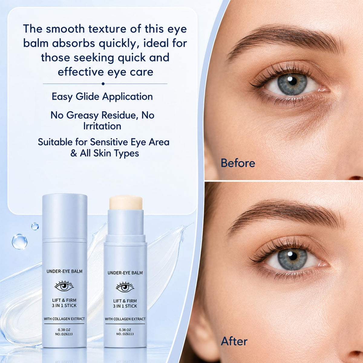 Generic under eye balm texture closeup showing creamy, fast-absorbing finish