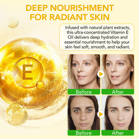 Generic Vitamin E oil dropper dispensing a droplet for precise application and concentrated hydration benefit