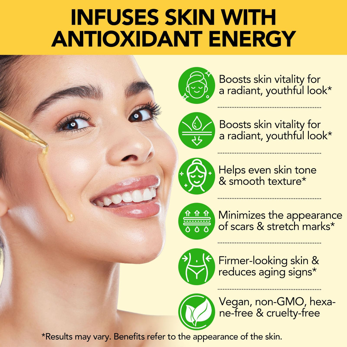 Generic Vitamin E oil texture close-up revealing lightweight clarity and quick-absorbing moisturizing benefit