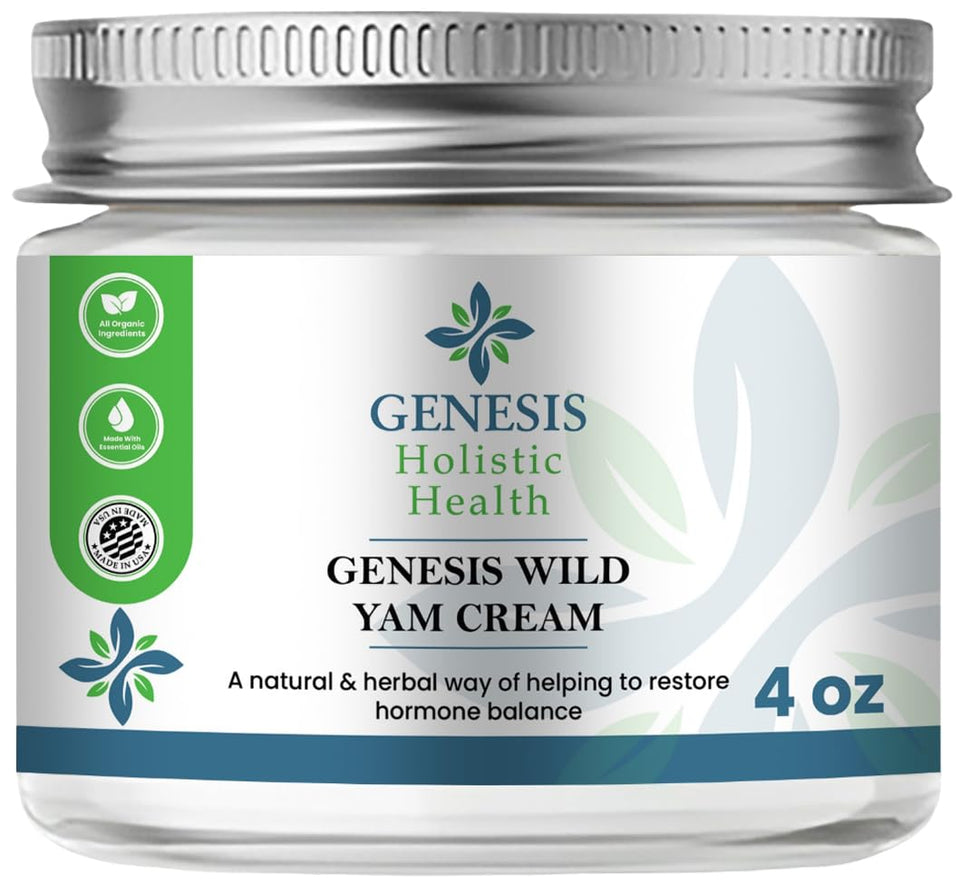 Genesis Holistic Health jar front view showing label and organic design benefits