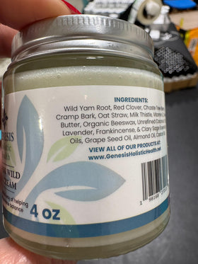 Genesis Holistic Health jar on bathroom shelf suggesting daily non-greasy routine
