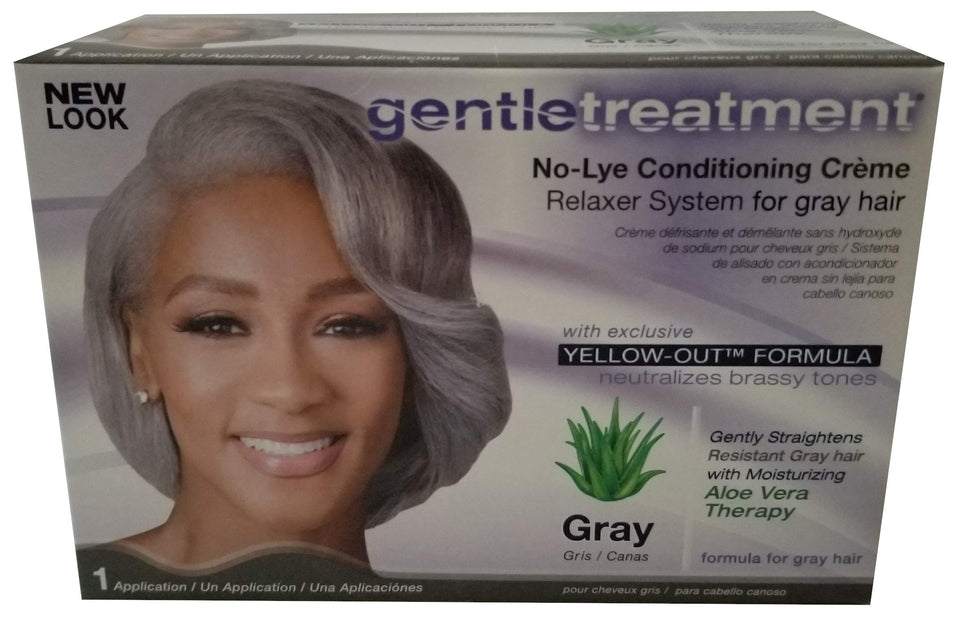 Gentle Treatment relaxer kit front packaging showing two-set kit and instructions, promotes easy use
