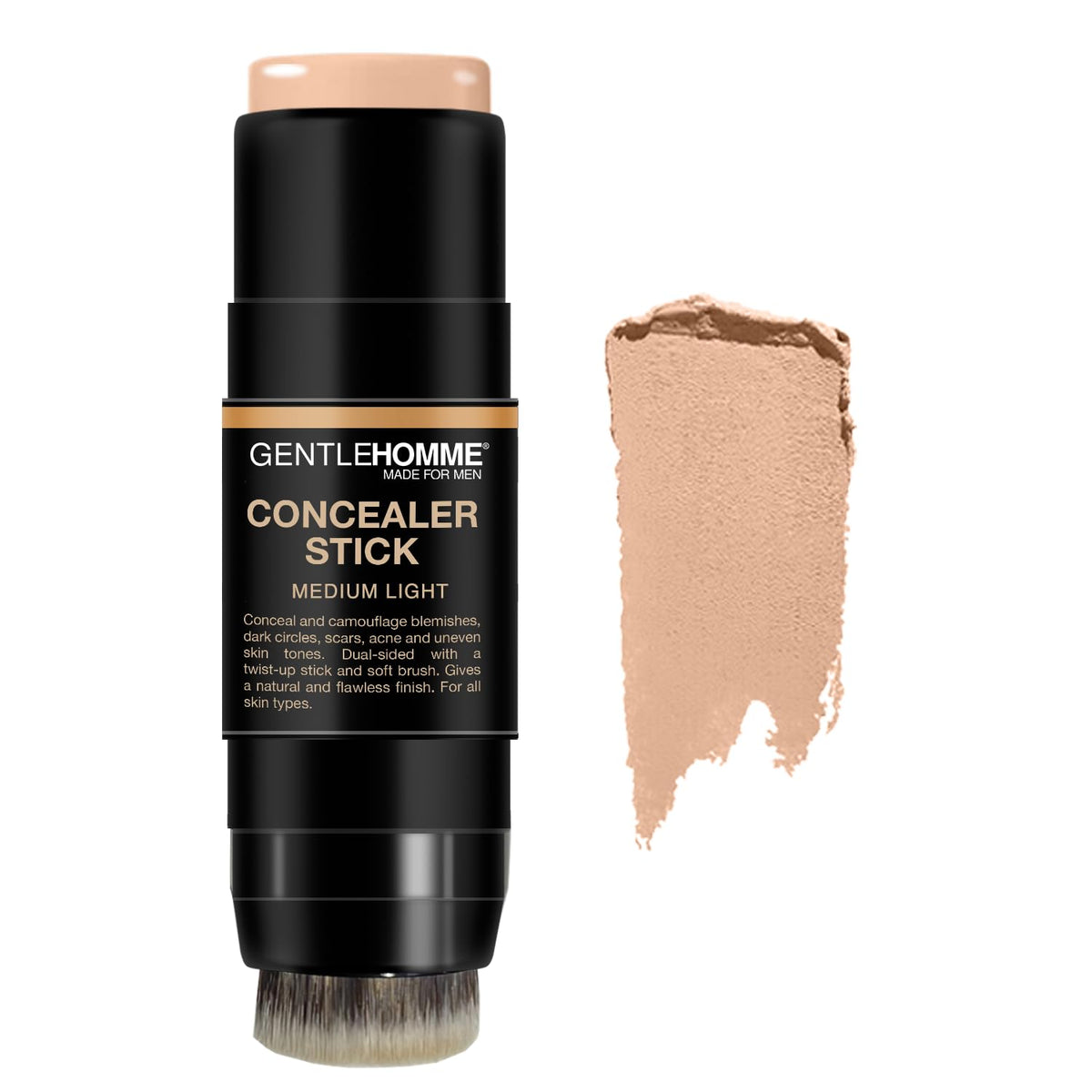 Gentlehomme front packaging showing dual-ended concealer and brush for portable correction