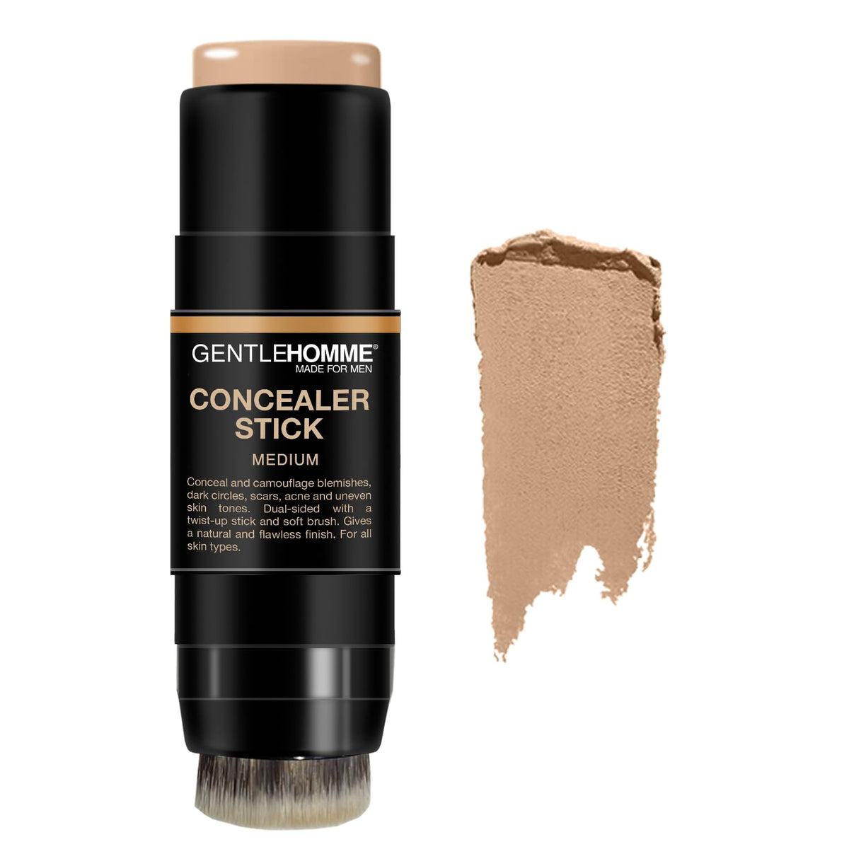 Gentlehomme concealer front packaging showing dual-ended benefits