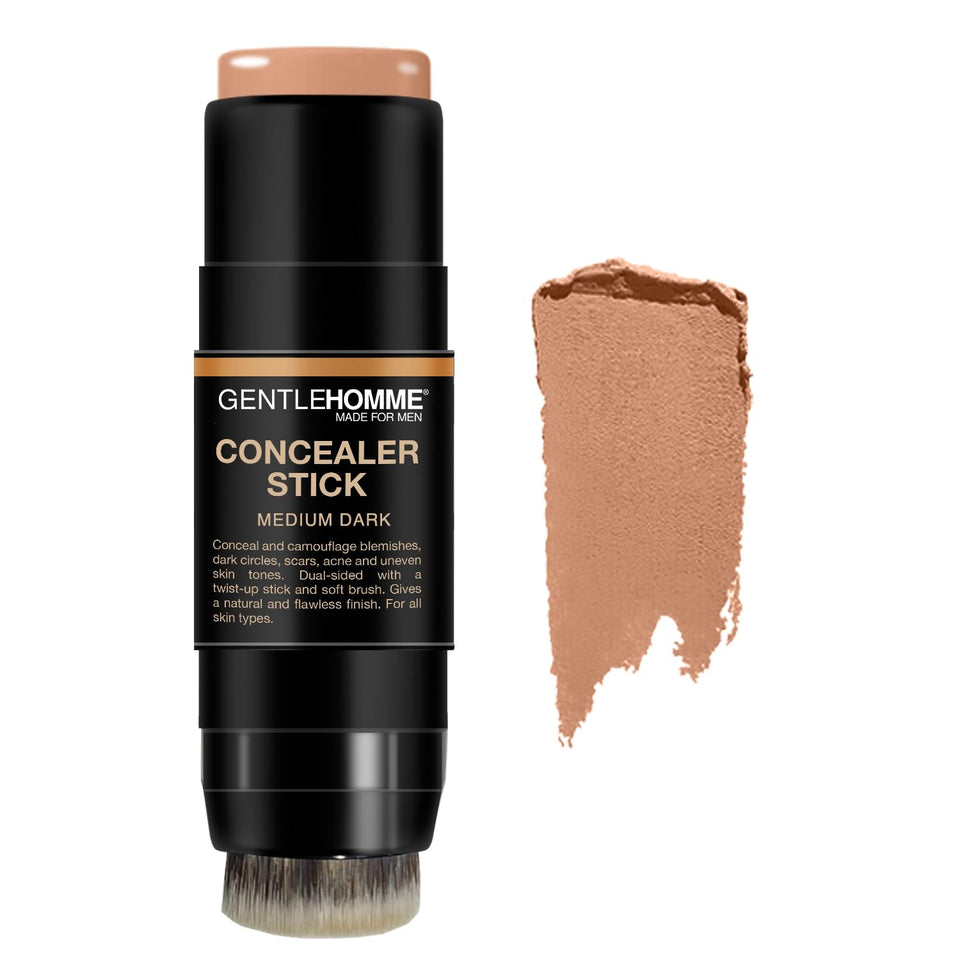 Gentlehomme concealer stick front view showing compact dual-ended design and quick coverage benefit