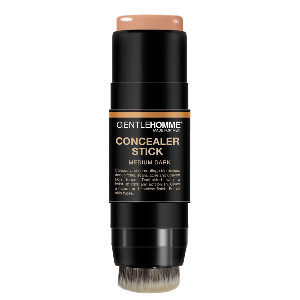 Gentlehomme dual-ended concealer and brush displayed to show portability and easy blending benefit