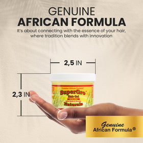 Genuine African Formula jar staged on bathroom shelf for everyday styling