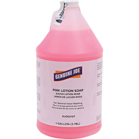 Genuine Joe front view of gallon bottle showing label and handle for easy refilling