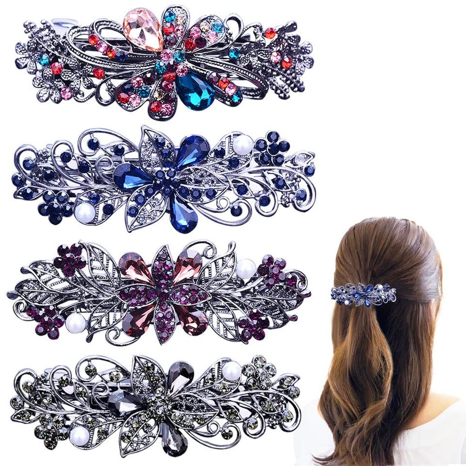 GeoGeoDIY front view of four barrettes showing colors and design, enhances outfit coordination