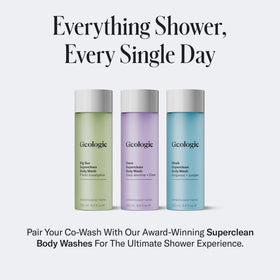 Geologie pouch on bathroom shelf in lifestyle setting showing minimalist grooming benefit