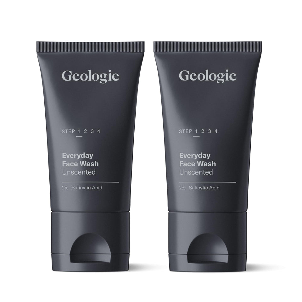 Geologie front packaging of unscented face wash showing tube benefits