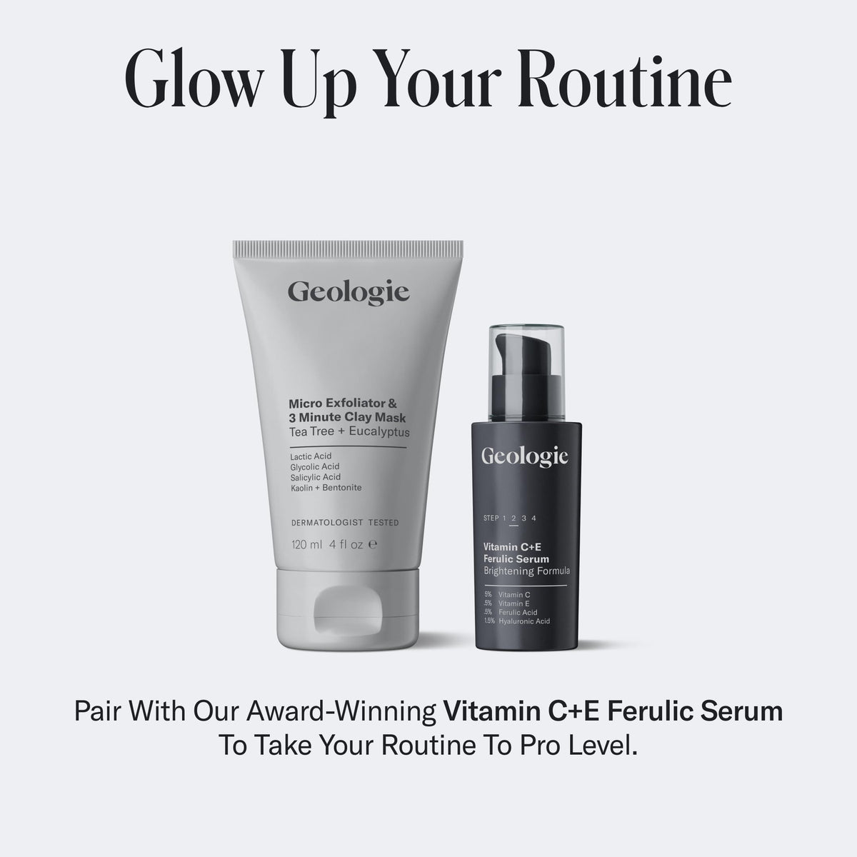 Geologie on bathroom shelf with towel showing routine-ready placement and scent appeal