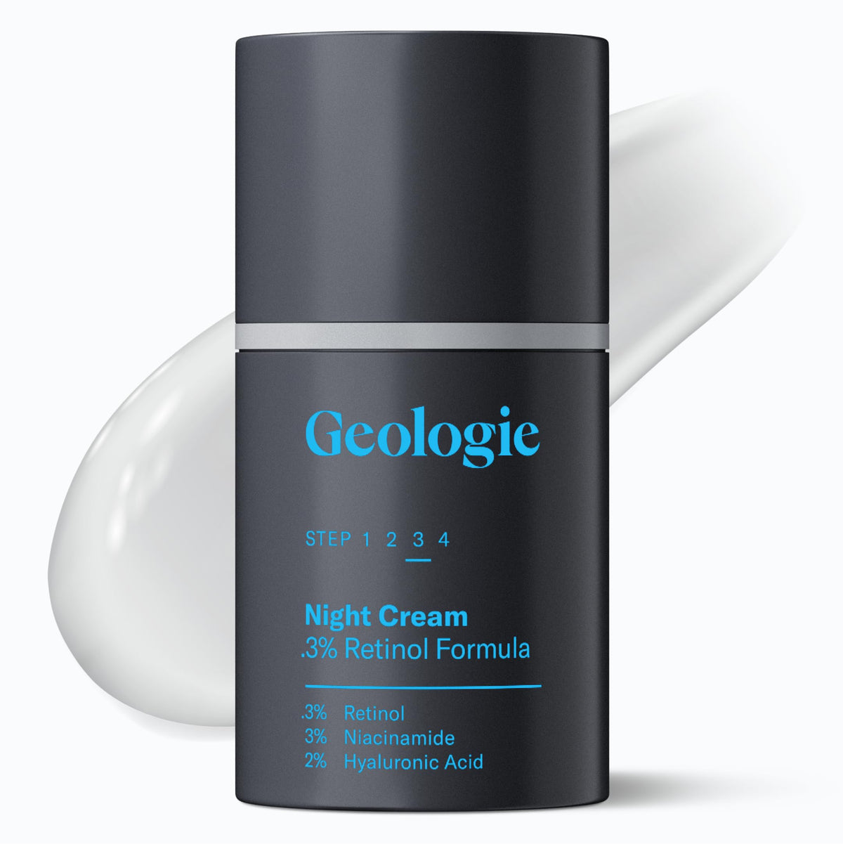 Geologie front packaging showing sleek jar and product benefit