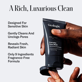 Geologie close-up of cleanser texture highlighting gentle, non-irritating formula