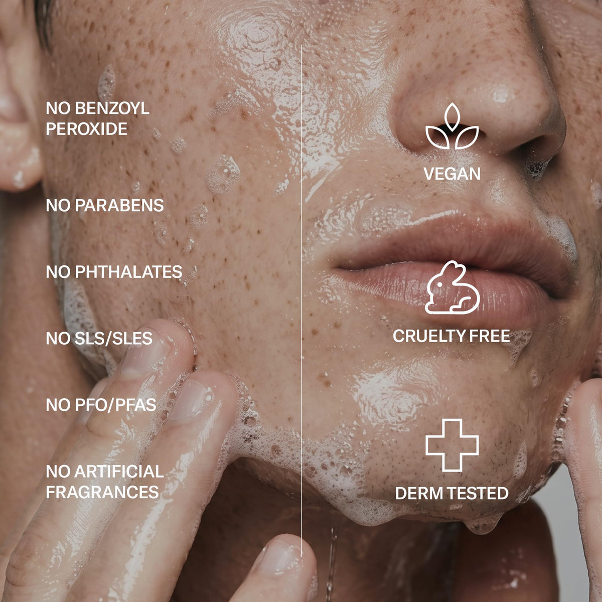 Geologie face wash lather on forehead showing effective pore cleaning