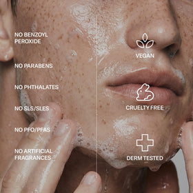 Geologie face wash lather on forehead showing effective pore cleaning