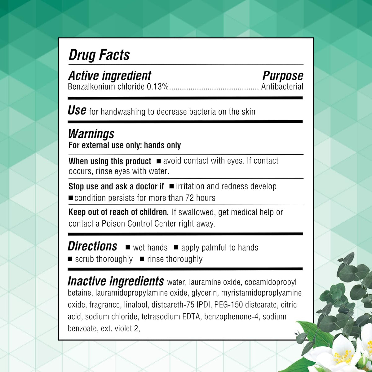 Germ-X label ingredient panel close-up, highlights dermatologist tested formula
