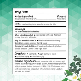 Germ-X label ingredient panel close-up, highlights dermatologist tested formula