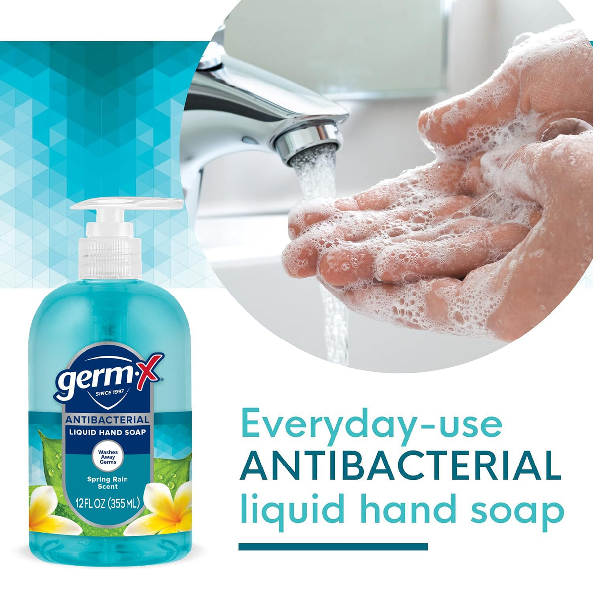 Germ-X lather texture on palm highlighting moisturizing rich foam