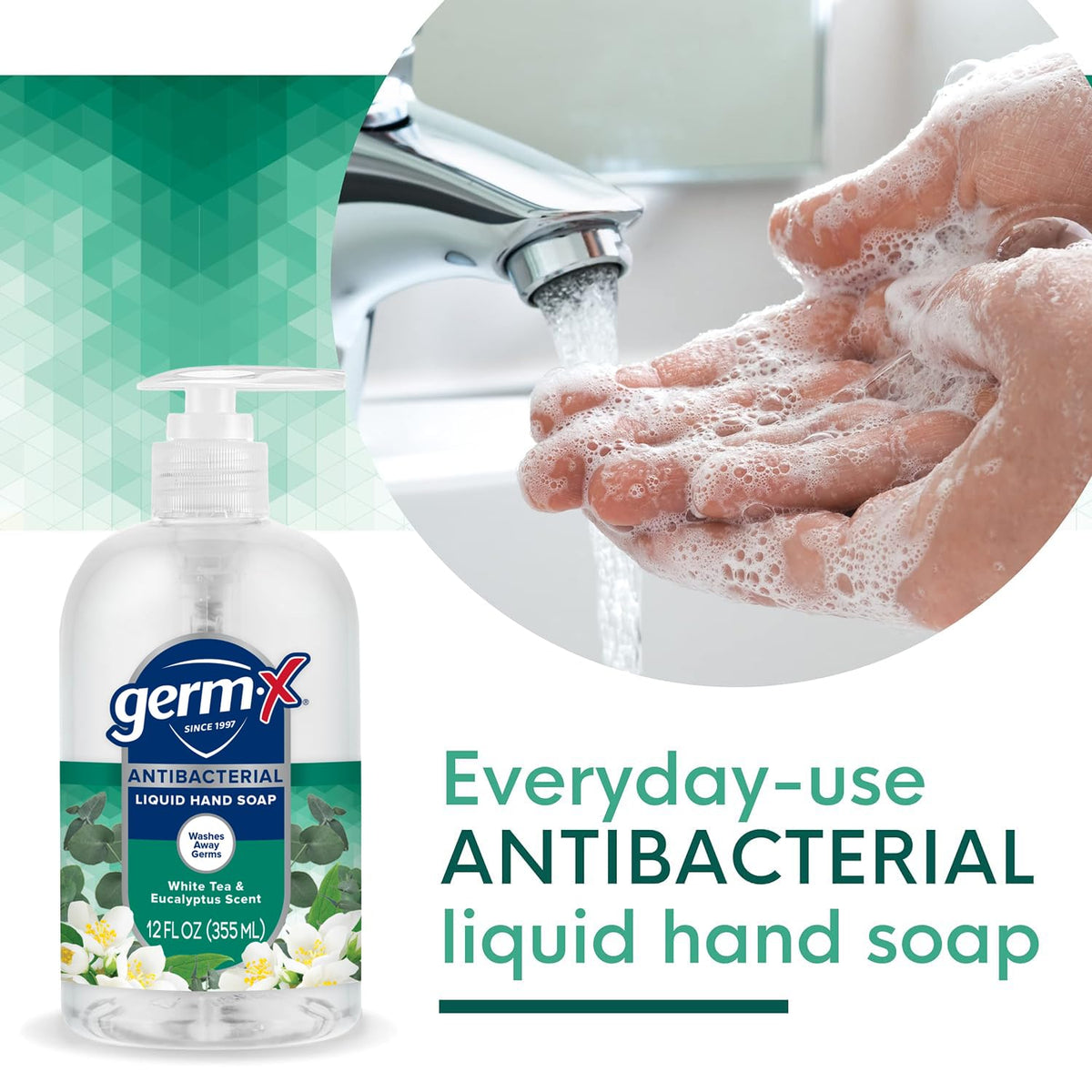 Germ-X soap lather texture on hand, moisturizing foam for gentle cleanse