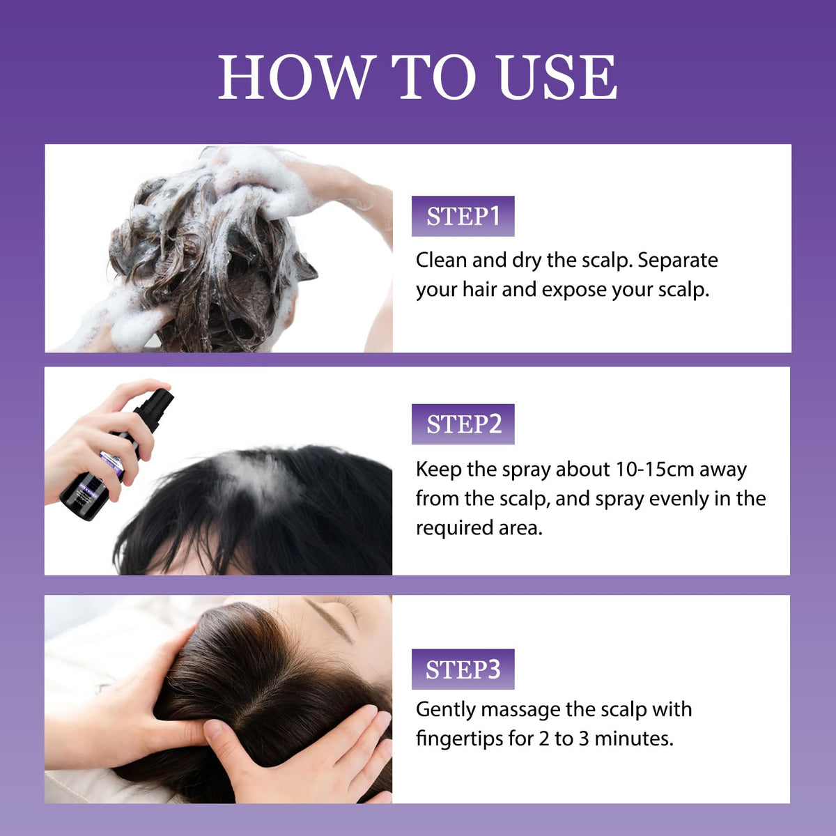Geynaw spray being applied to scalp for targeted thinning-area coverage