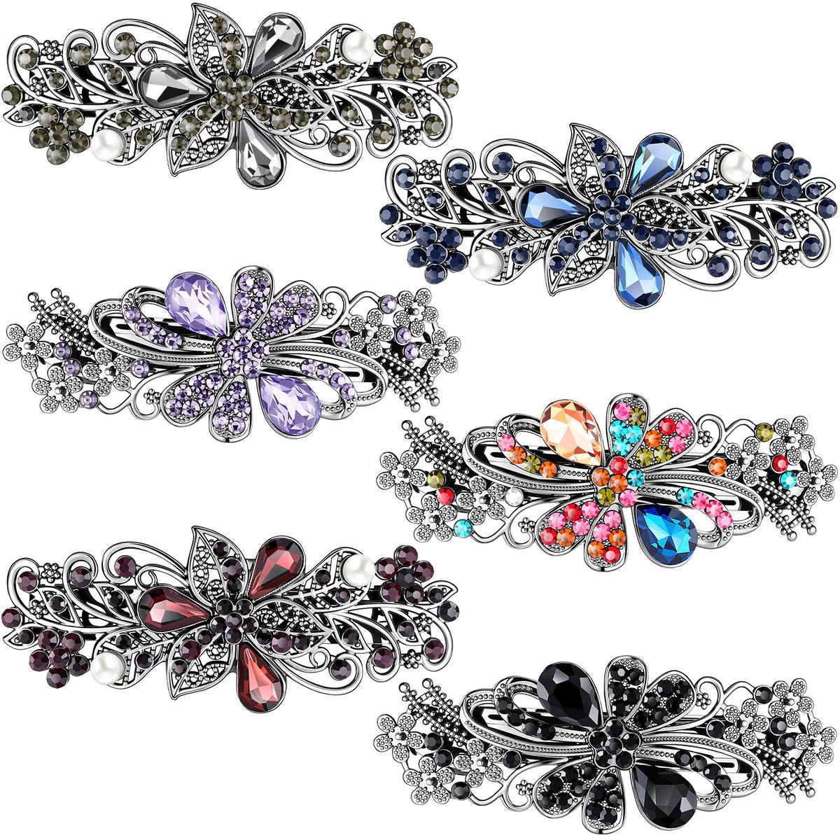 Geyoga front view of six barrettes showing variety and elegant styling benefits