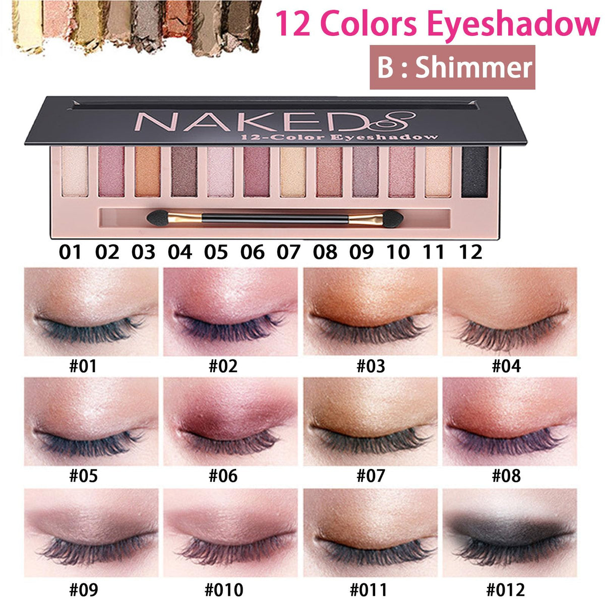 Geyomi eyeshadow palette close-up displaying 12 shades for versatile looks