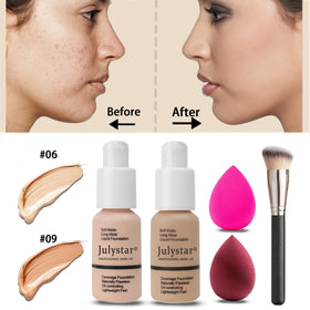 Geyomi foundation and primer bottles, providing smooth base and longer wear