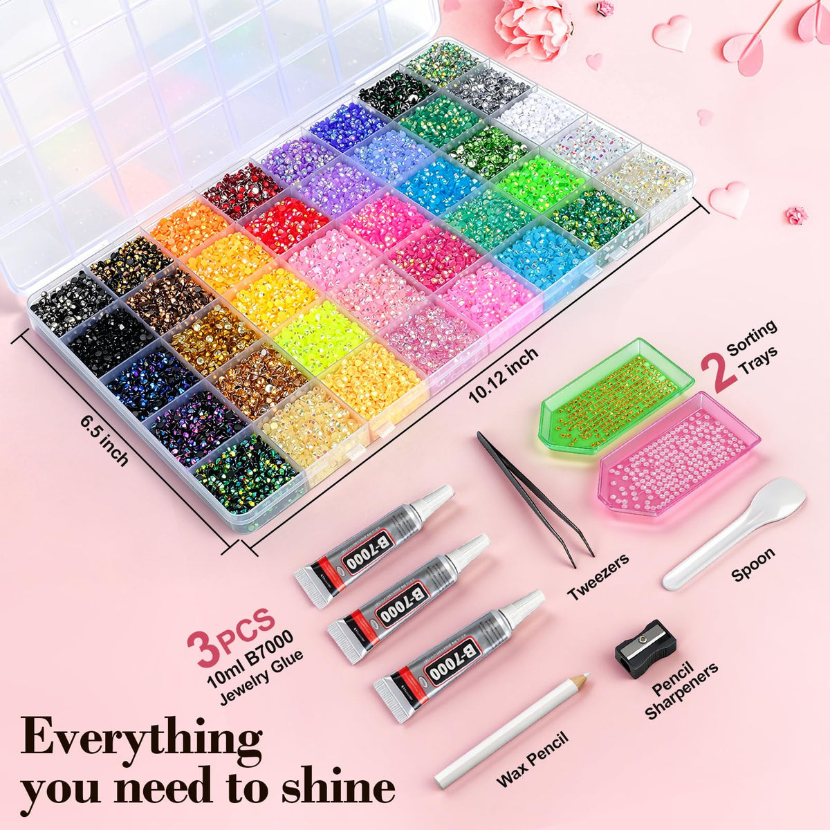 GGDECA open 40-grid organizer with sorted rhinestones for easy color selection