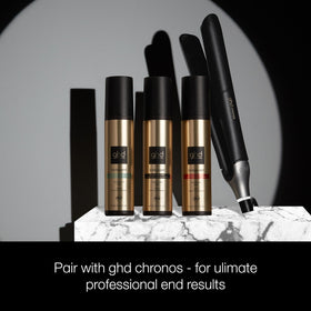ghd Bodyguard spray mist in hand demonstrating even coverage and easy use