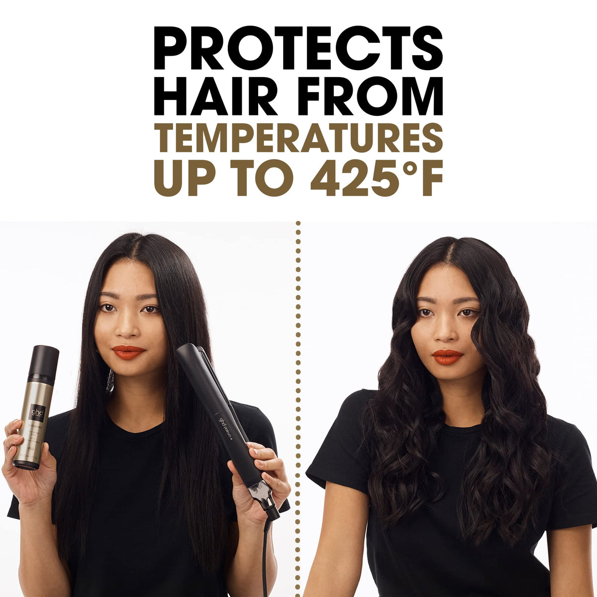 ghd Bodyguard fine mist on hair strands highlighting lightweight protection