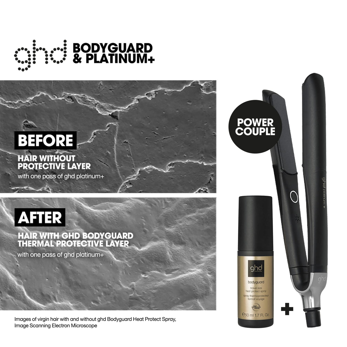 ghd travel bottle in hand ready for on-the-go protection and easy use