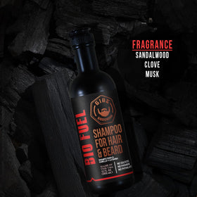 GIBS shampoo applied to hair and beard demonstrating gentle clean benefit