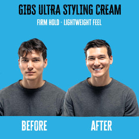 GIBS Ultra being applied by hands to hair for easy styling control