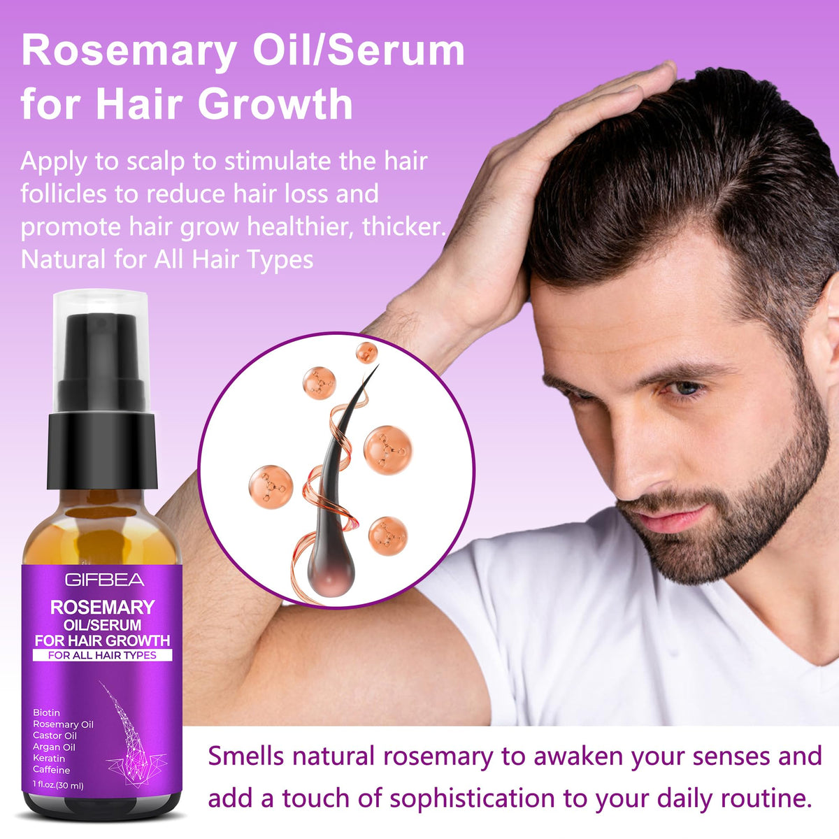 GIFBEA ingredients rosemary biotin argan visually emphasizing nourishment