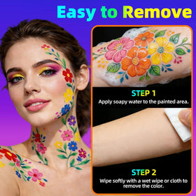 GIFTMISSU body art on forearm illustrating coverage and bold fluorescent finish