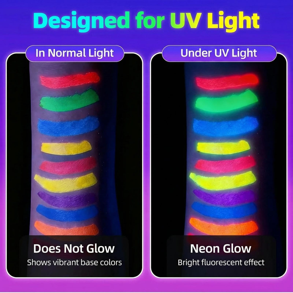 GIFTMISSU ten vibrant neon colors laid out to compare hues and brightness