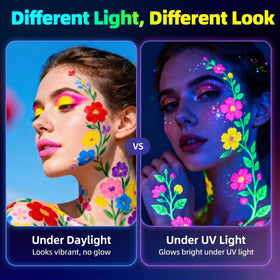 GIFTMISSU used on face showing UV glow effect for parties and cosplay